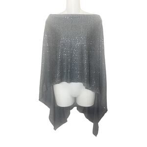 Minnie Rose Ruana Gray Sequin Cotton Knit Poncho One Size
